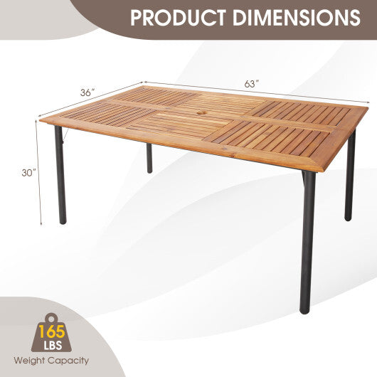 Patio Acacia Wood Dining Table with Umbrella Hole and Metal Legs LuxuryLifeWay Online Store