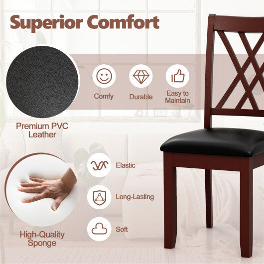 Set of 2 Dining Chair with Backrest and Padded Seat-Brown