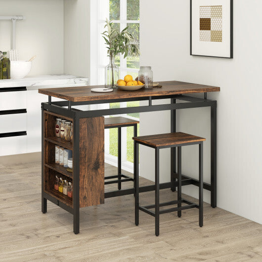 3 Pieces Dining Table Set with 3-Tier Storage Shelf and Metal Frame-Brown LuxuryLifeWay Online Store