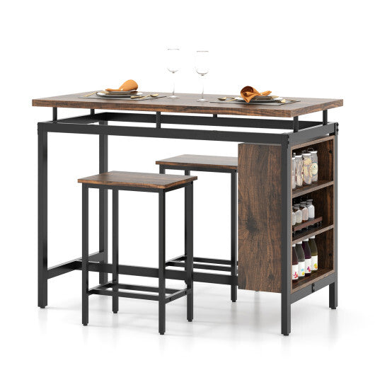3 Pieces Dining Table Set with 3-Tier Storage Shelf and Metal Frame-Brown LuxuryLifeWay Online Store