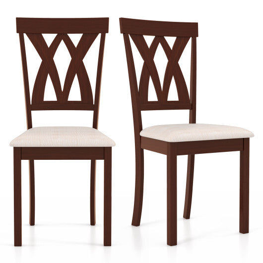 Set of 2 Wood Kitchen Chairs with Faux Leather Upholstered Seat-Coffee