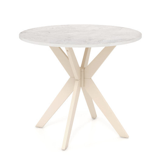 36-Inch Mid Century Modern Kitchen Table with Faux Marble Tabletop and Solid Rubber Wood Legs-White LuxuryLifeWay Online Store