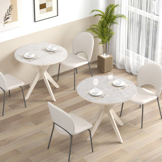 36-Inch Mid Century Modern Kitchen Table with Faux Marble Tabletop and Solid Rubber Wood Legs-White LuxuryLifeWay Online Store
