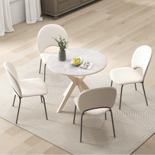 36-Inch Mid Century Modern Kitchen Table with Faux Marble Tabletop and Solid Rubber Wood Legs-White LuxuryLifeWay Online Store
