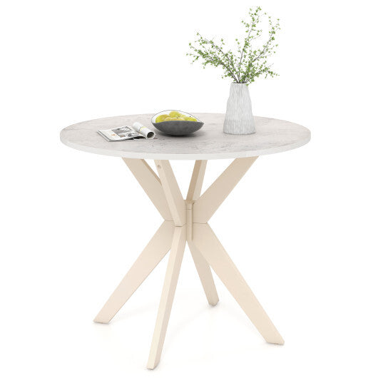 36-Inch Mid Century Modern Kitchen Table with Faux Marble Tabletop and Solid Rubber Wood Legs-White LuxuryLifeWay Online Store