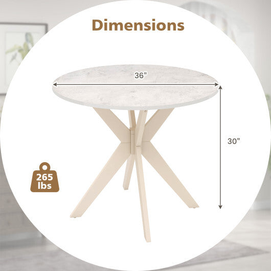 36-Inch Mid Century Modern Kitchen Table with Faux Marble Tabletop and Solid Rubber Wood Legs-White LuxuryLifeWay Online Store