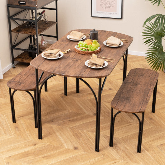 3-Piece Dining Table Set for 4 with Metal Frame-Brown LuxuryLifeWay Online Store