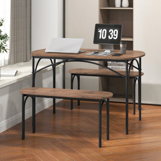 3-Piece Dining Table Set for 4 with Metal Frame-Brown LuxuryLifeWay Online Store