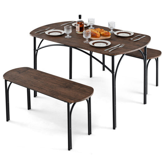 3-Piece Dining Table Set for 4 with Metal Frame-Brown LuxuryLifeWay Online Store