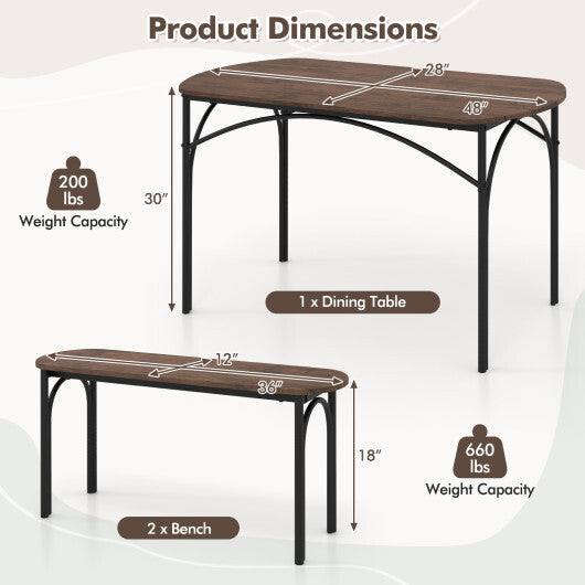 3-Piece Dining Table Set for 4 with Metal Frame-Brown LuxuryLifeWay Online Store