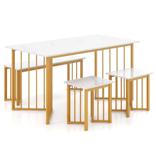 4 Piece Dining Table Set with Bench and 2 Stools-White LuxuryLifeWay Online Store