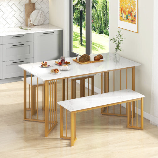 4 Piece Dining Table Set with Bench and 2 Stools-White LuxuryLifeWay Online Store