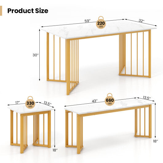 4 Piece Dining Table Set with Bench and 2 Stools-White LuxuryLifeWay Online Store