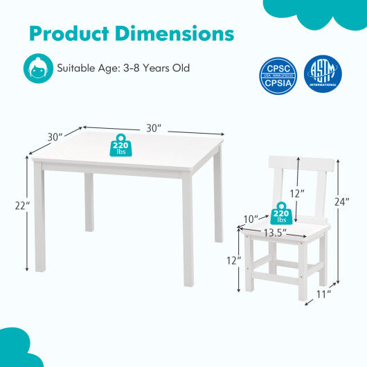 Wooden Kids Table and 2 Chairs Set with Anti-slip Foot Pads-Gray