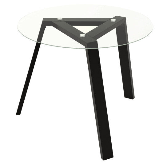 36 Inches Round Glass Dining Table for 4 with Rubber Wood Frame-Natural LuxuryLifeWay Online Store