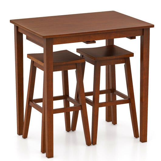3-Piece Bar Table Set with Pub Table and 2 Saddle Stools-Espresso LuxuryLifeWay Online Store