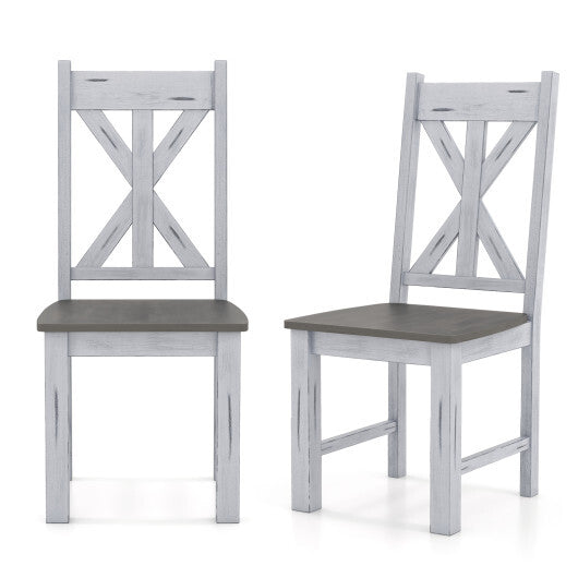 Farmhouse Chair Set of 2 with Rubber Wood Frame and Elegant Hollowed Backrest-Gray LuxuryLifeWay Online Store