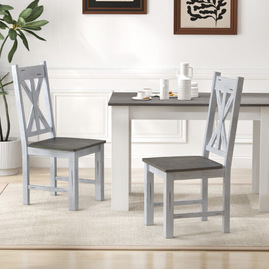 Farmhouse Chair Set of 2 with Rubber Wood Frame and Elegant Hollowed Backrest-Gray LuxuryLifeWay Online Store