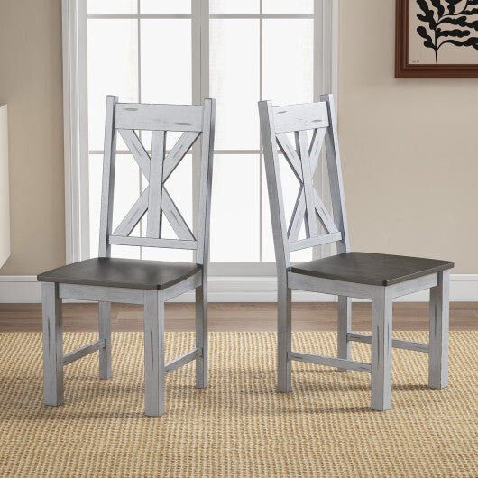 Farmhouse Chair Set of 2 with Rubber Wood Frame and Elegant Hollowed Backrest-Gray LuxuryLifeWay Online Store