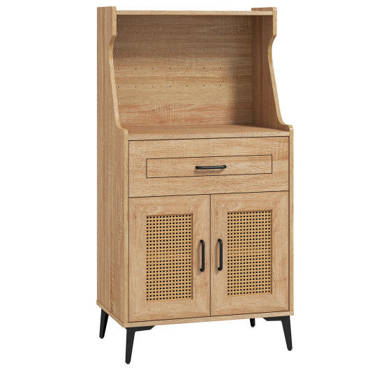 Coffee Bar Cabinet with Pegboard Storage Drawer and Adjustable Shelf-Oak LuxuryLifeWay Online Store