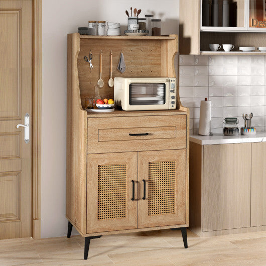Coffee Bar Cabinet with Pegboard Storage Drawer and Adjustable Shelf-Oak LuxuryLifeWay Online Store