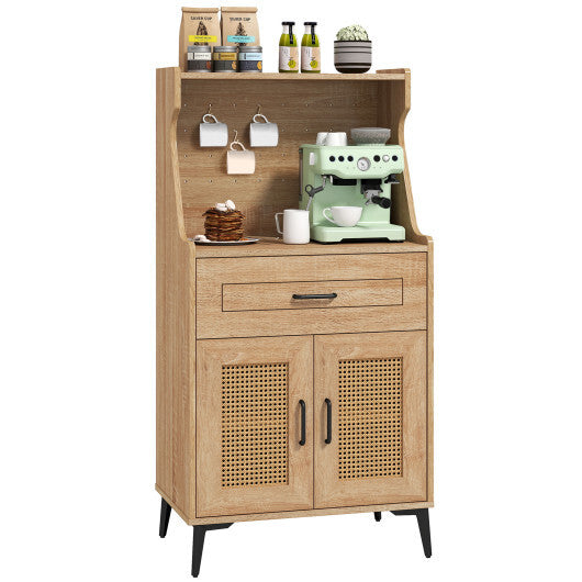 Coffee Bar Cabinet with Pegboard Storage Drawer and Adjustable Shelf-Oak LuxuryLifeWay Online Store