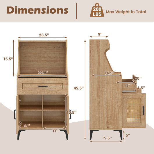 Coffee Bar Cabinet with Pegboard Storage Drawer and Adjustable Shelf-Oak LuxuryLifeWay Online Store