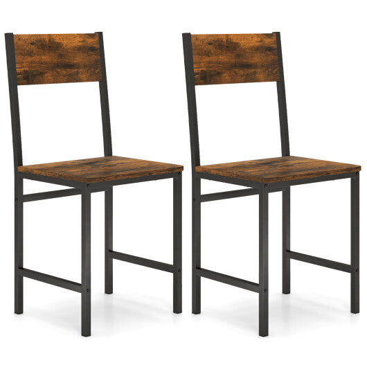 Industrial Kitchen Side Chairs Set of 2 with Metal Legs and Slanted Back-Rustic Brown LuxuryLifeWay Online Store