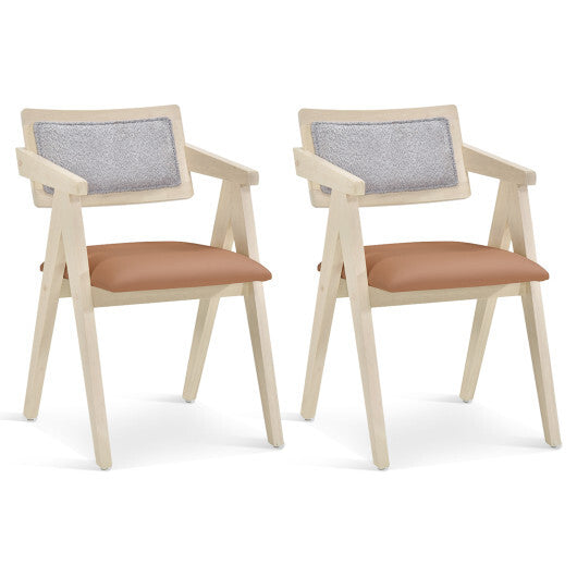 Mid Century Wooden Accent Chairs with Leathaire Seat Cushions Set of 2-Beige LuxuryLifeWay Online Store