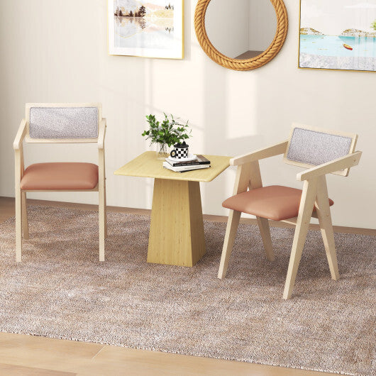 Mid Century Wooden Accent Chairs with Leathaire Seat Cushions Set of 2-Beige LuxuryLifeWay Online Store
