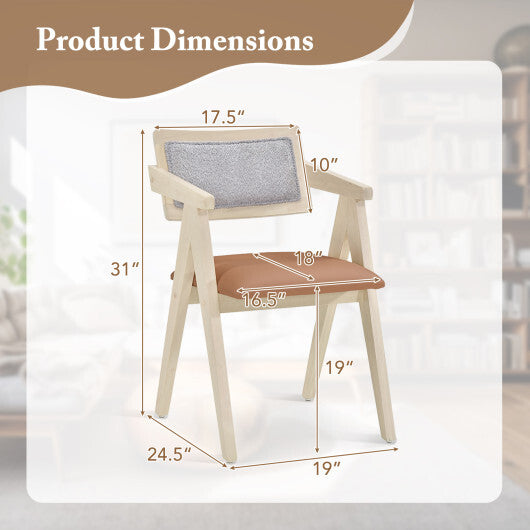Mid Century Wooden Accent Chairs with Leathaire Seat Cushions Set of 2-Beige LuxuryLifeWay Online Store