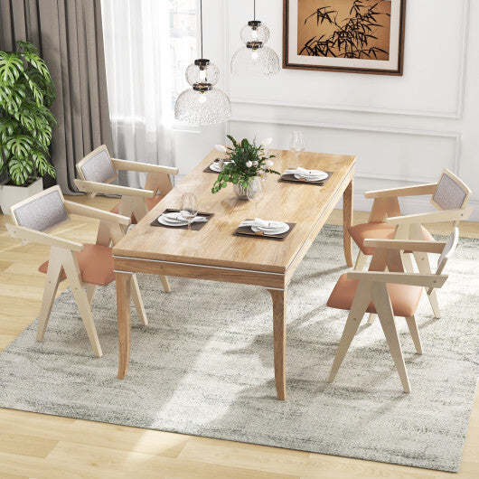 Mid Century Wooden Accent Chairs with Leathaire Seat Cushions Set of 2-Beige LuxuryLifeWay Online Store