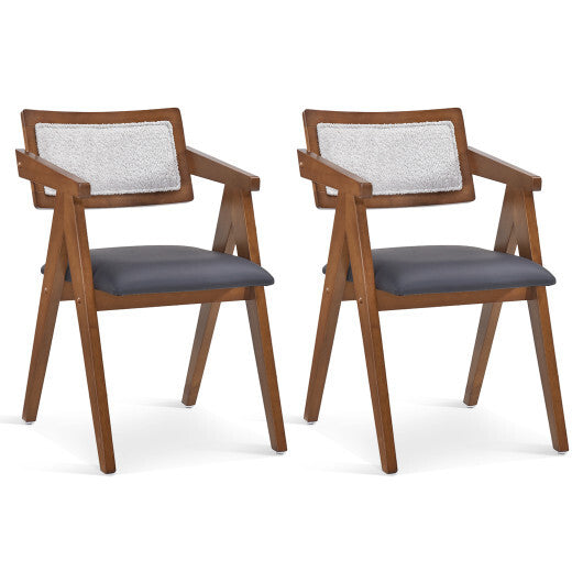 Mid Century Wooden Accent Chairs with Leathaire Seat Cushions Set of 2-Beige LuxuryLifeWay Online Store