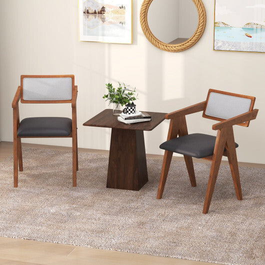 Mid Century Wooden Accent Chairs with Leathaire Seat Cushions Set of 2-Beige LuxuryLifeWay Online Store