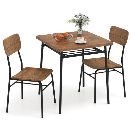 3 Piece Dining Table Set for 2 Wood Square Table with Metal Frame-Brown LuxuryLifeWay Online Store