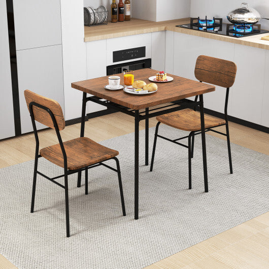 3 Piece Dining Table Set for 2 Wood Square Table with Metal Frame-Brown LuxuryLifeWay Online Store