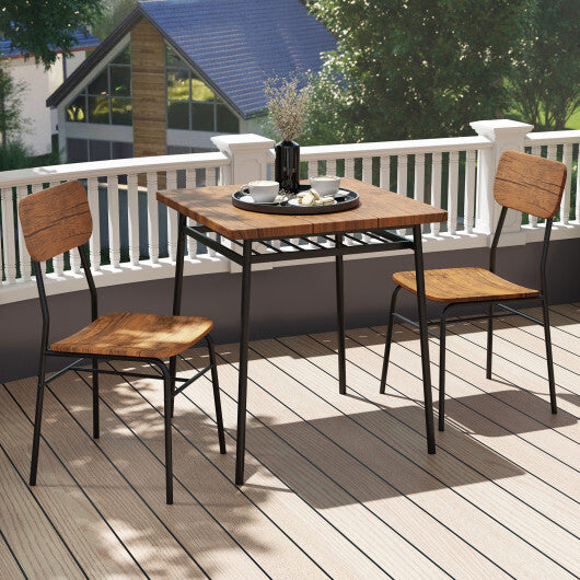 3 Piece Dining Table Set for 2 Wood Square Table with Metal Frame-Brown LuxuryLifeWay Online Store