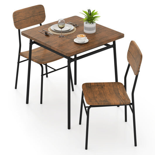 3 Piece Dining Table Set for 2 Wood Square Table with Metal Frame-Brown LuxuryLifeWay Online Store