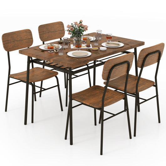 5-Piece Table Set for 4 with Metal Frame and Storage Rack-Brown LuxuryLifeWay Online Store