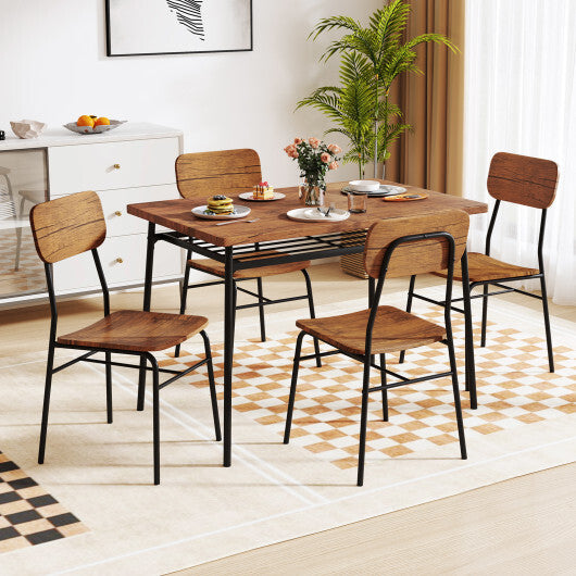 5-Piece Table Set for 4 with Metal Frame and Storage Rack-Brown LuxuryLifeWay Online Store