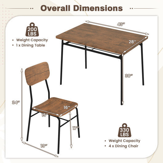5-Piece Table Set for 4 with Metal Frame and Storage Rack-Brown LuxuryLifeWay Online Store