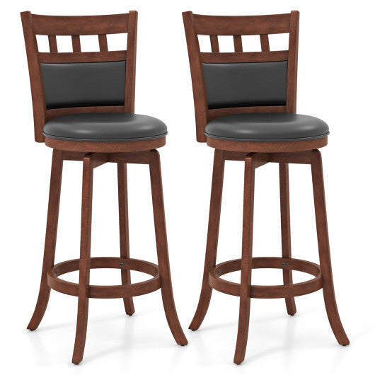 Wood Swivel Bar Stools Set of 2 with Faux Leather Upholstered Seat and Back-Brown
