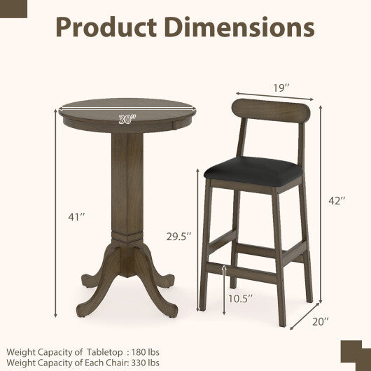 Wood Pub Round Dining Table with Pedestal Base-Gray LuxuryLifeWay Online Store