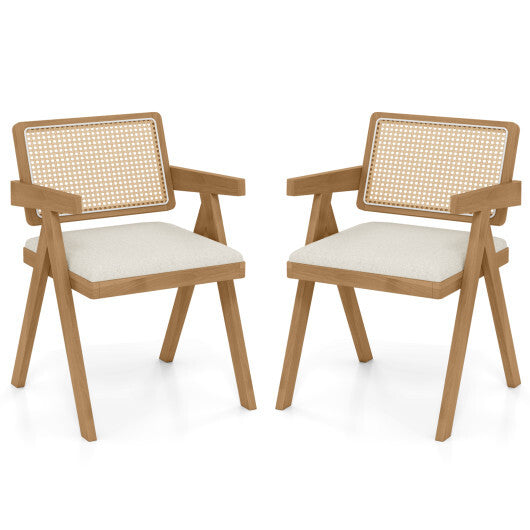 Set of 2 Rattan Accent Chairs with Padded Cushion and Rubber Wood Frame-Gray LuxuryLifeWay Online Store