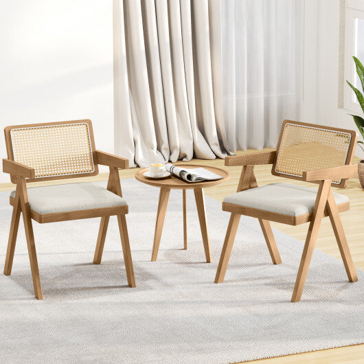 Set of 2 Rattan Accent Chairs with Padded Cushion and Rubber Wood Frame-Gray LuxuryLifeWay Online Store