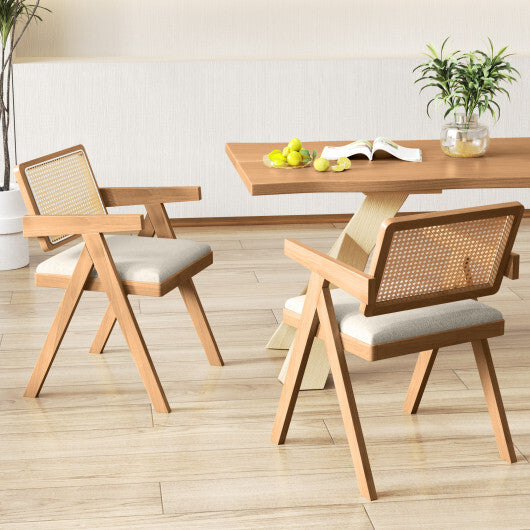 Set of 2 Rattan Accent Chairs with Padded Cushion and Rubber Wood Frame-Gray LuxuryLifeWay Online Store