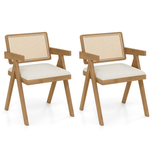 Set of 2 Rattan Accent Chairs with Padded Cushion and Rubber Wood Frame-Gray LuxuryLifeWay Online Store
