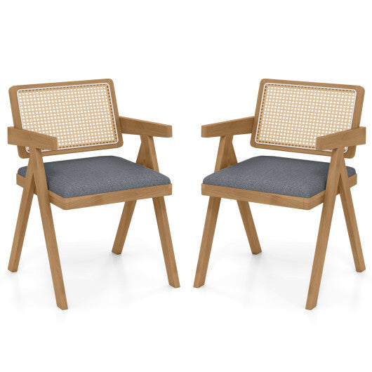 Set of 2 Rattan Accent Chairs with Padded Cushion and Rubber Wood Frame-Gray LuxuryLifeWay Online Store