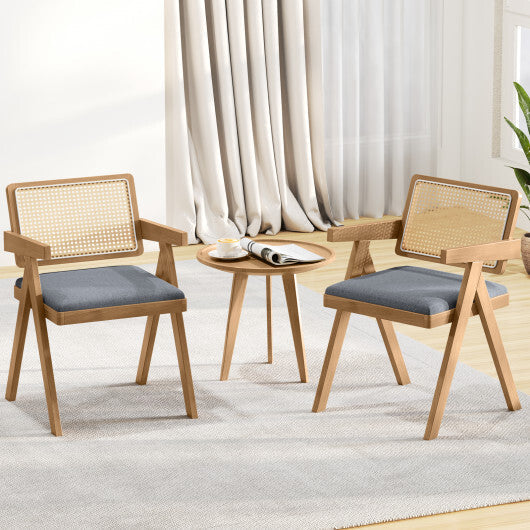 Set of 2 Rattan Accent Chairs with Padded Cushion and Rubber Wood Frame-Gray LuxuryLifeWay Online Store