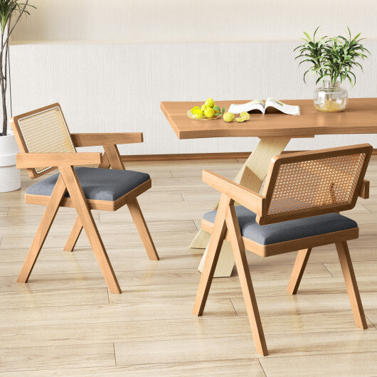 Set of 2 Rattan Accent Chairs with Padded Cushion and Rubber Wood Frame-Gray LuxuryLifeWay Online Store